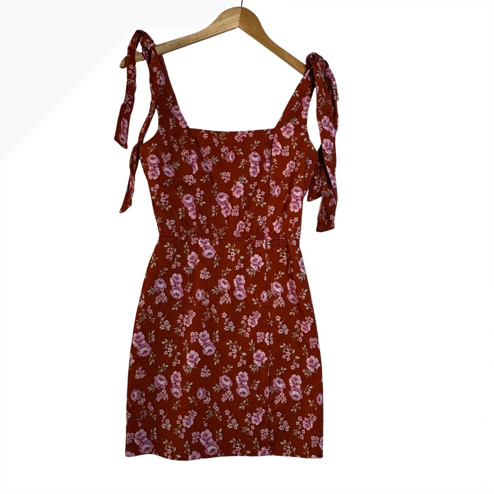 Altar'd State Women XS Rust Floral Coquette Cottagecore Tie Strap Mini Dress New